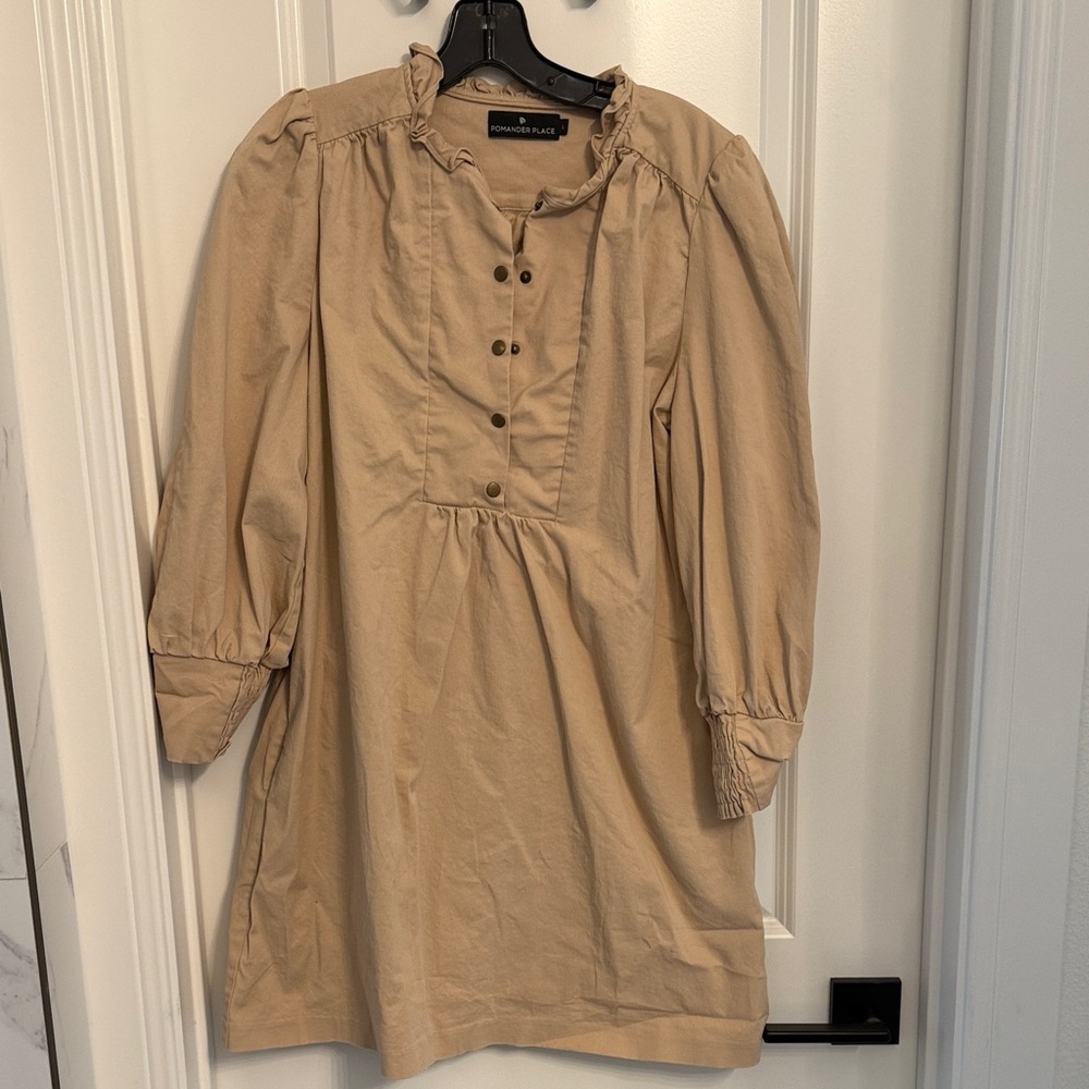 Pomander Place Tan Long Sleeve Dress